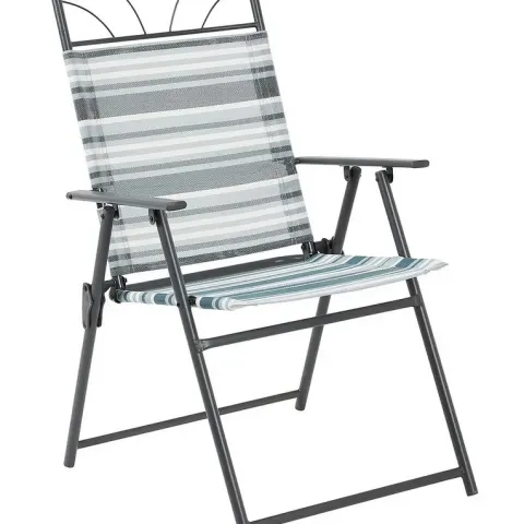 (14/Mez) RRP £200. Wexfordly 6 Seater Metal Garden Furniture Dining Set. Modern Grey And Multistrip
