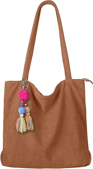 Corduroy Totes Bag with Zip