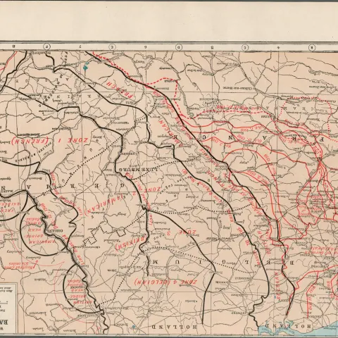 WW1 Western Front Battle Lines  Antique Coloured  Map 1922.