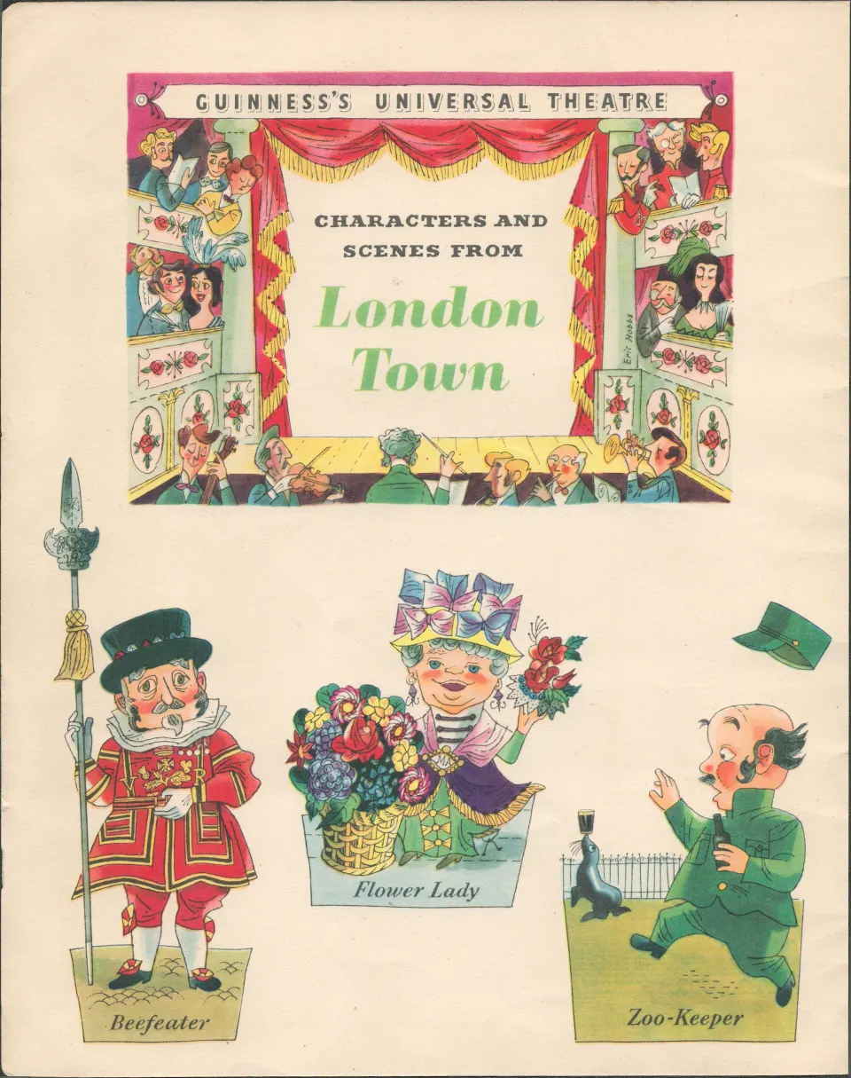 Double Sided Guinness Illustration Page 1951 "London Town"A Genuine Double Sided Lithographed Colour