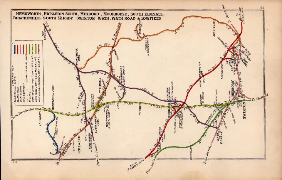 Hemsworth Mexboro South Kirby Yorkshire Antique Railway Diagram-44.