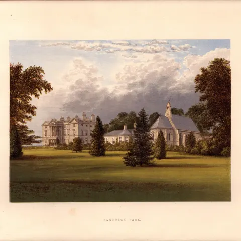 Sandbeck Park Nr Tickhill Yorkshire Gilt-Edge Coloured Antique Book Plate.