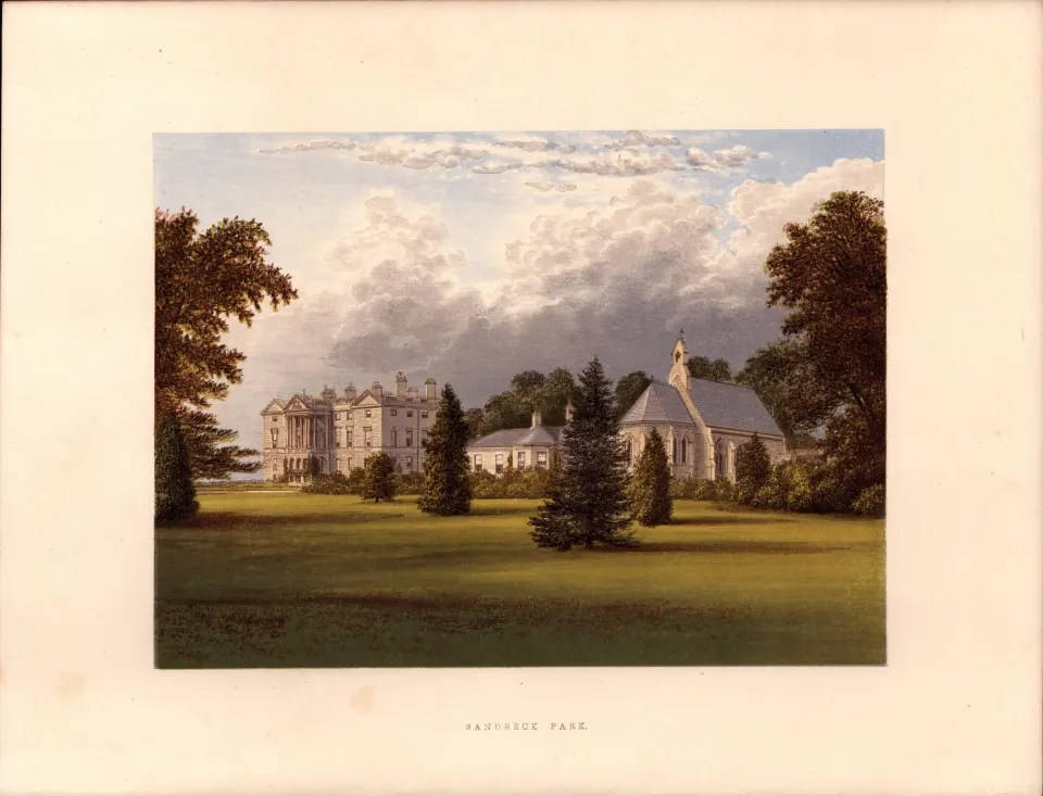 Sandbeck Park Nr Tickhill Yorkshire Gilt-Edge Coloured Antique Book Plate.