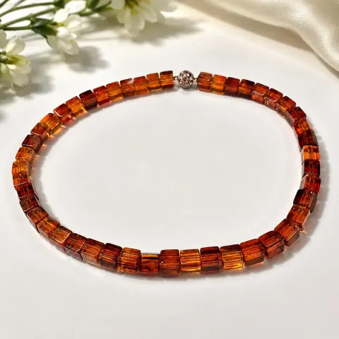 Amber-Coloured Translucent Cube Bead Necklace
