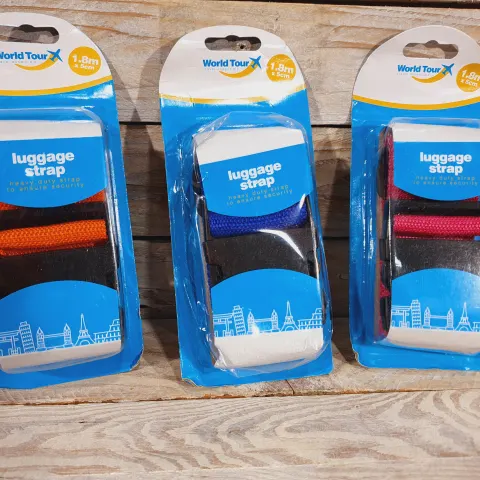 3 x World Tour Luggage Straps. 1.8m x 5cm. Various colours. Rrp £15