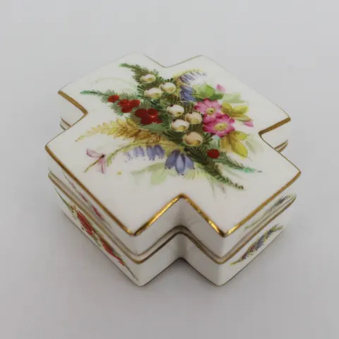 Coalport Hand Painted Cruciform Trinket Box