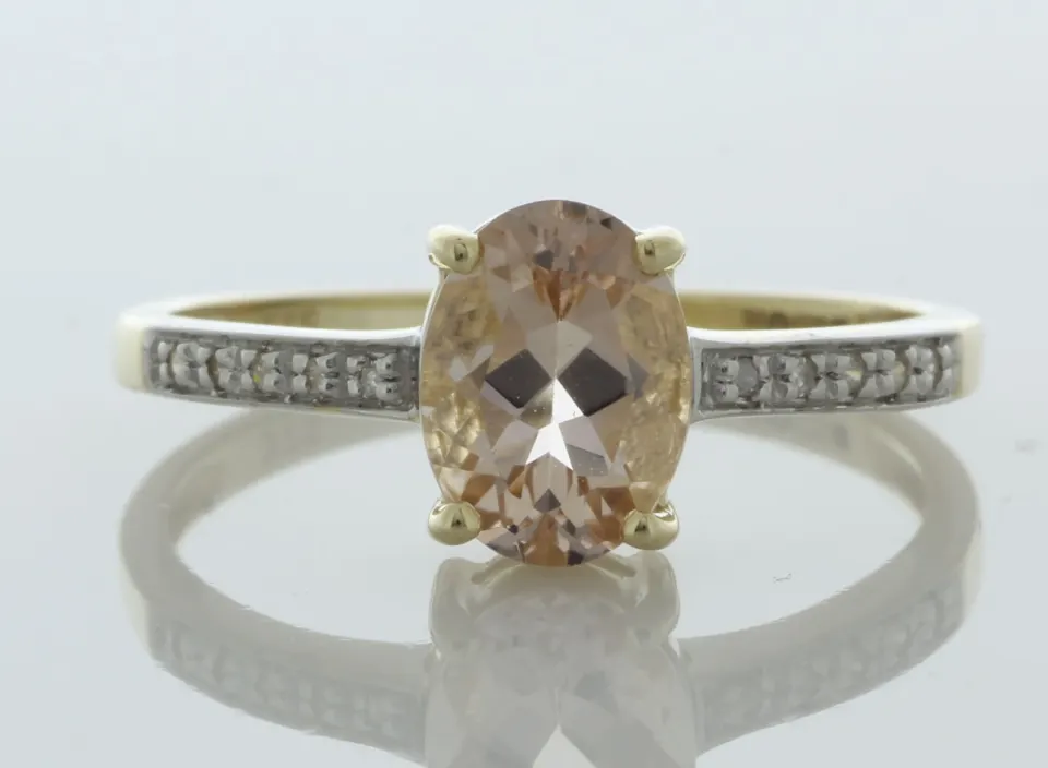 9ct Yellow Gold Diamond And Morganite Ring (PM1.00) 0.04 Carats