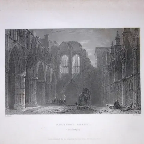 Edinburgh Holyrood Chapel Scotland 188 Years-Old Antique Steel Engraving-14