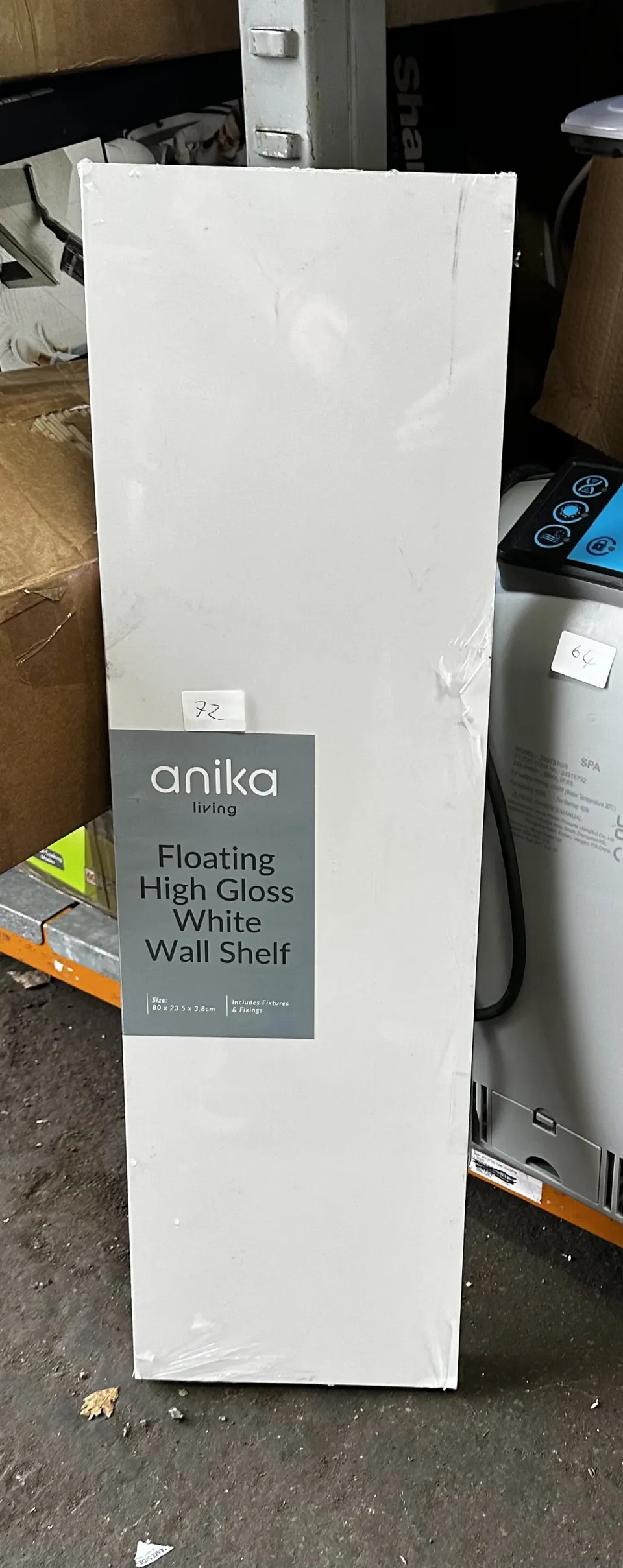 Anika Floating High Gloss White Shelf. Est £20 - Grade U