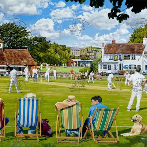 British Summer Rural Village Cricket Match The Locals In Action Metal Wall Art