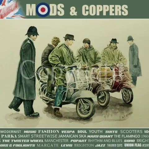 Mods And The Law Nostalgic 1960's Scene Extra Large Metal Wall Art