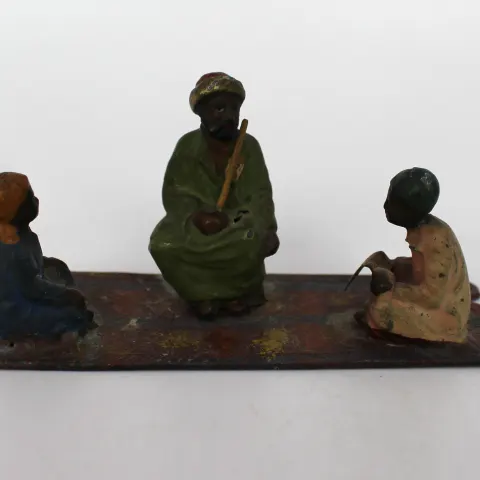 Cold-Painted Bronze Group – Seated Man with Two Children – c.1900