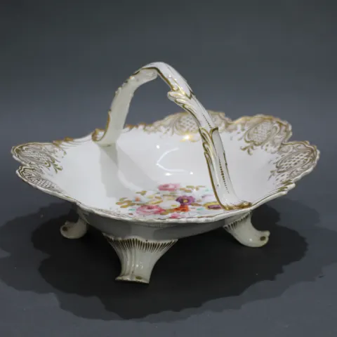 Victorian English Painted Floral & Gilded Strawberry Basket