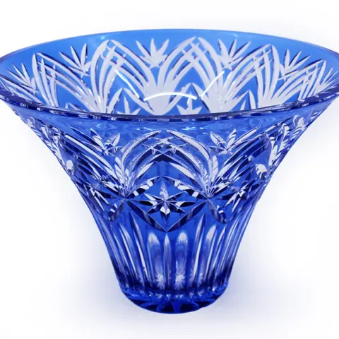 Fine Large Bohemian Blue Overlay Crystal Centrepiece Vase