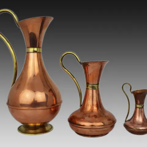 Set of 3 Graduated Vintage Copper Ewers