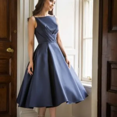 Special Day Designer tea length dress in navy blue.  Size 16 to 18