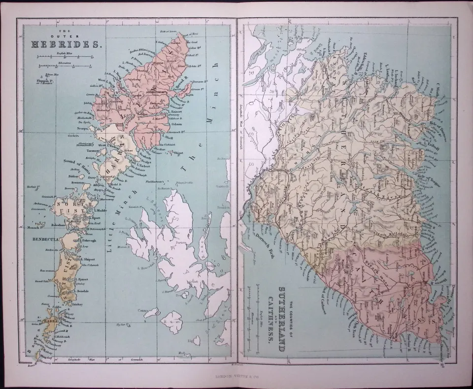The Outer Hebrides Of Scotland 150 Years-Old Antique 1875 Map-9