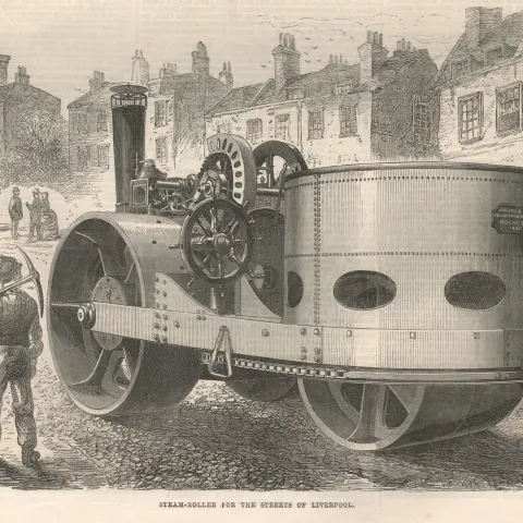 New Steam Roller for the Streets of Liverpool.  Opening of The New Town Hall Preston 1867