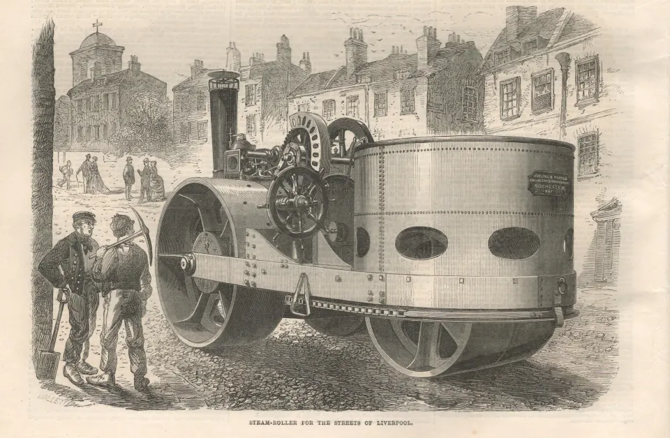 New Steam Roller for the Streets of Liverpool.  Opening of The New Town Hall Preston 1867