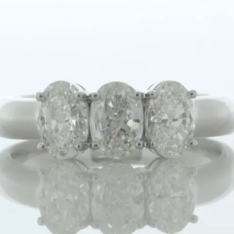 18ct White Gold Three Stone Oval Cut Diamond Ring 1.43 Carats