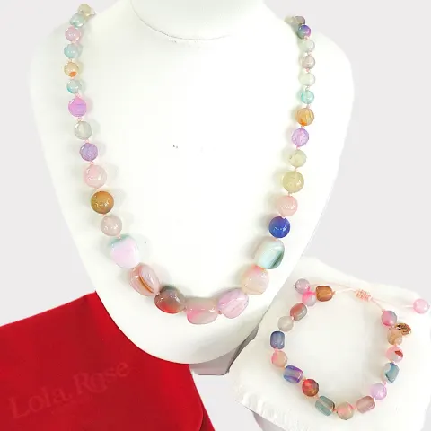 Lola Rose London Candy Floss Polished Agate & Quartz Necklace & Bracelet 'New'