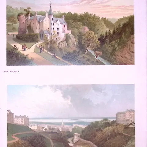 Scotland Edinburgh Hawthornden & Dean Bridge Antique Coloured  Print-12