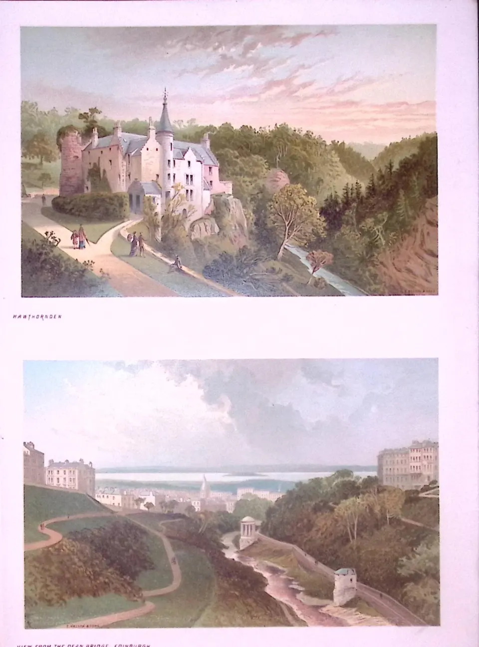 Scotland Edinburgh Hawthornden & Dean Bridge Antique Coloured  Print-12