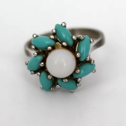 Pearl Turquoise White Metal Ring