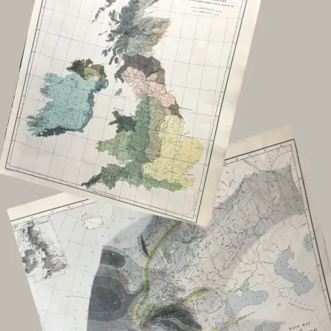 Antique Ethnographic Map Great Britain & Ireland & Rainfall of Europe