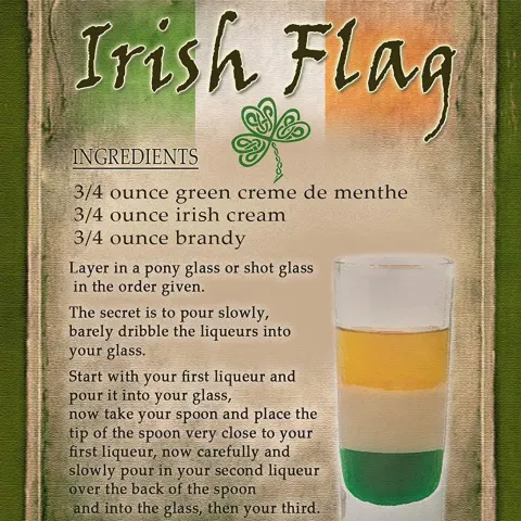 Irish Flag Cocktail Recipe  Vintage Style Metal Wall Art