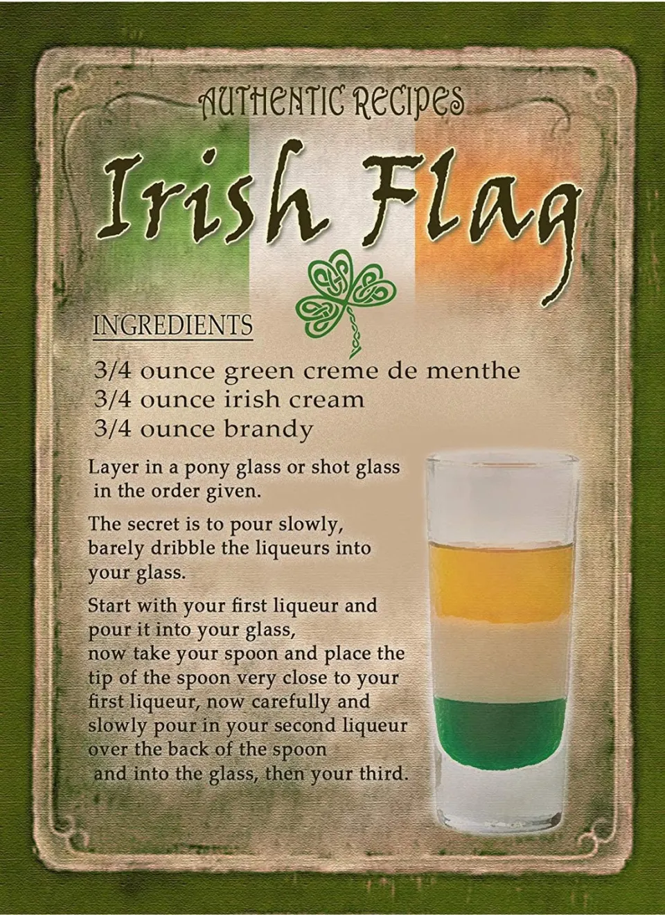 Irish Flag Cocktail Recipe  Vintage Style Metal Wall Art