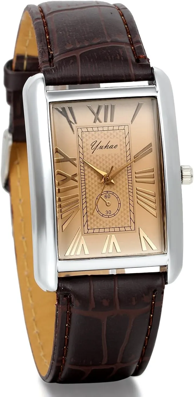 Mens Square Vintage Roman Numeral Analog Watch (Brown) RRP £29.99 L23a