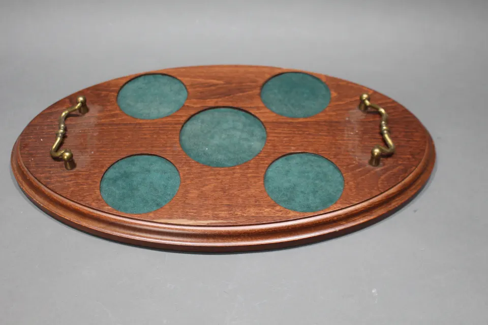 Oval Solid Mahogany Drinks Decanter & Glass Serving Tray