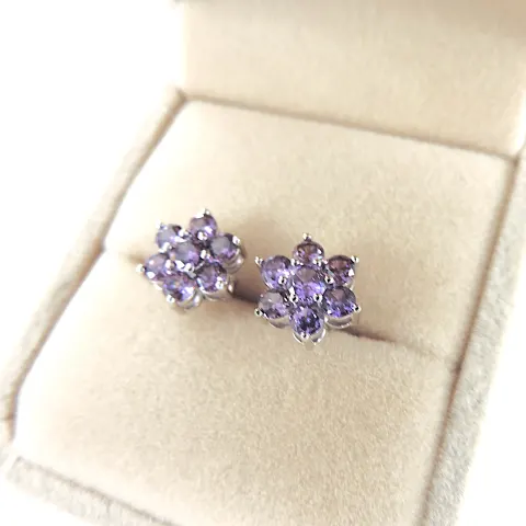 925 Silver Amethyst Flower Cluster Stud Earrings 'New'