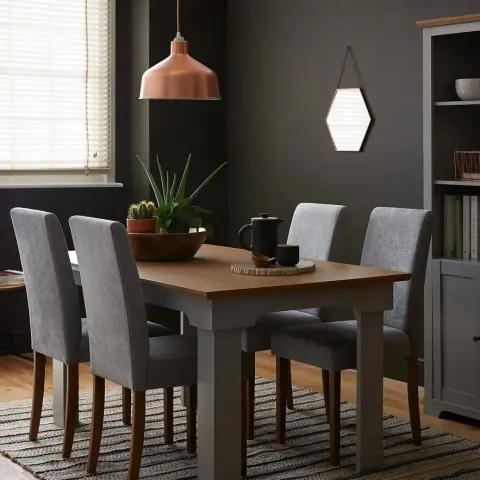 (137/5I) Lot RRP £240. 3x Diva Dining Chairs. Grey Upholstered Seats, Solid Rubberwood Legs. RRP £8