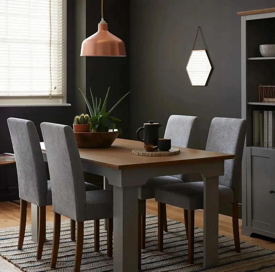 (137/5I) Lot RRP £240. 3x Diva Dining Chairs. Grey Upholstered Seats, Solid Rubberwood Legs. RRP £8