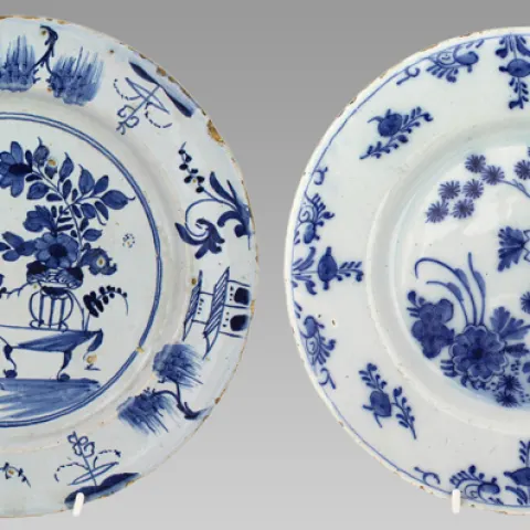 Pair of 18th Century Delft Plates – Chinoiserie & Floral Designs