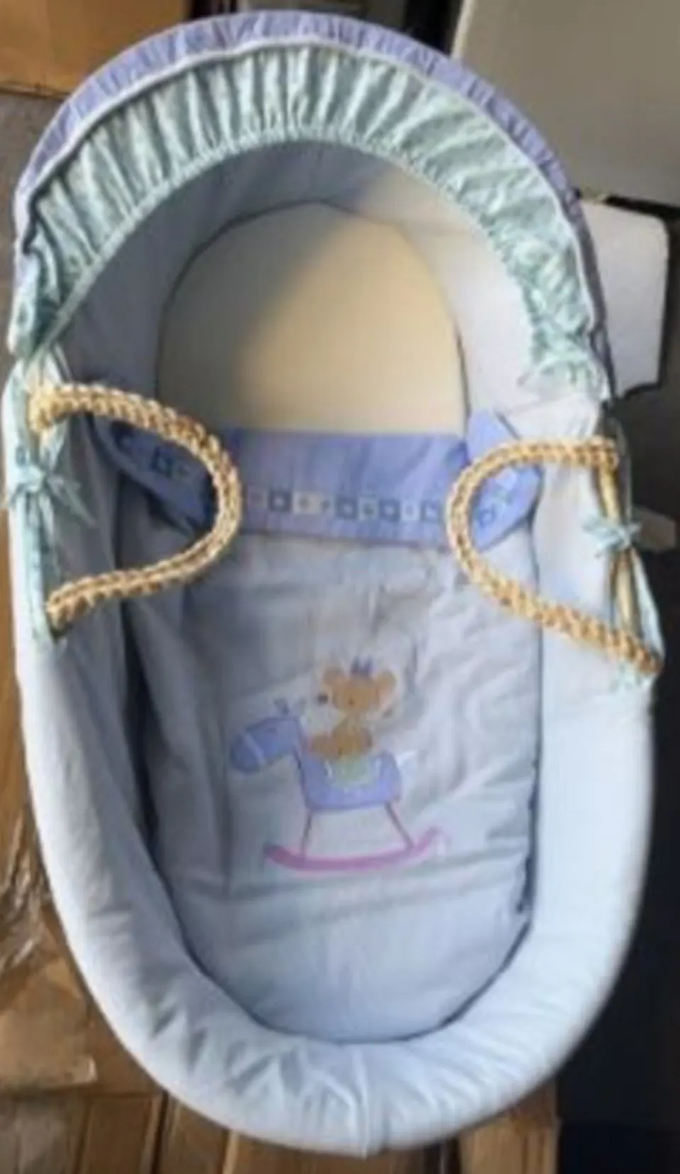 Brand New Boxed Wicker Moses Basket Blue