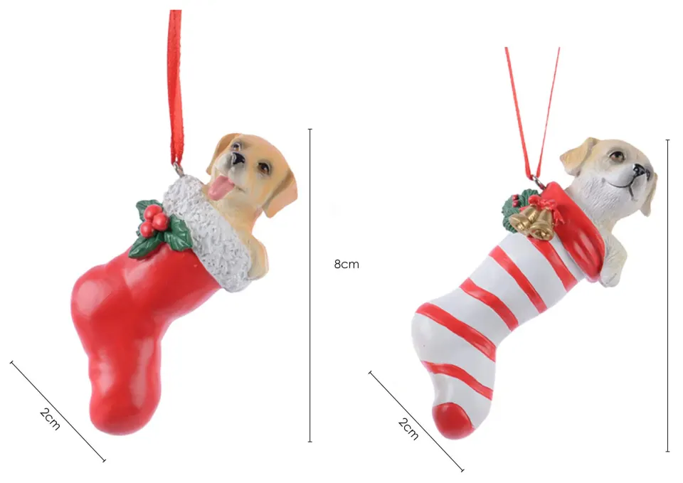 10 x RESIN DOG IN STOCKING CHRISTMAS TREE HANGERS