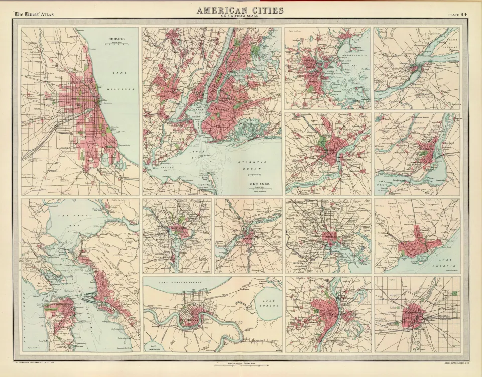 Antique Map Cities Of America Chicago, NYC, San Francisco, Washington Etc.