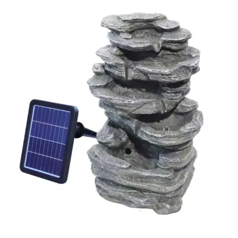 Solar-Powered Rockery Water Fountain With LED Light, Elegant Indoor & Outdoor Garden Water Feature