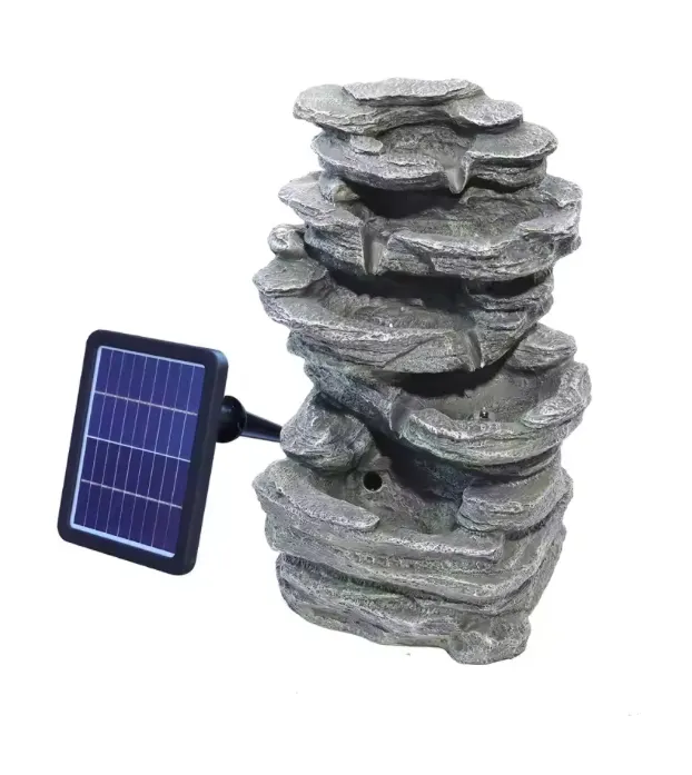 Solar-Powered Rockery Water Fountain With LED Light, Elegant Indoor & Outdoor Garden Water Feature