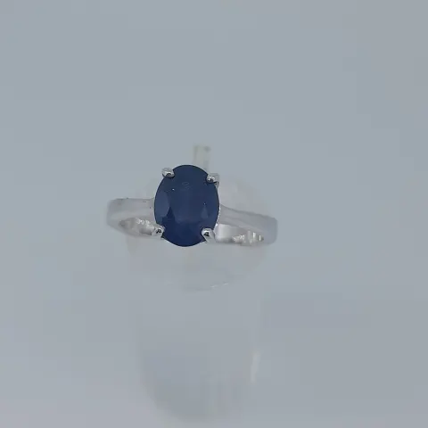 Silver Ring Set With Natural Oval Cut Sapphire