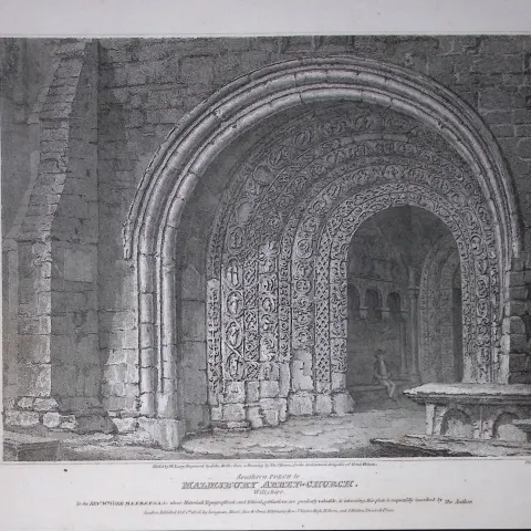 Malmsbury Church-Wiltshire 190 Years-Old Rare John Britton Antique Steel Engraving-49