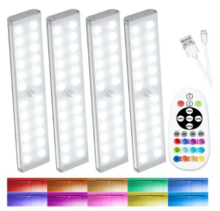 LED Under Cabinet Kitchen Lights Wireless, RGB Motion Sensor Lights Indoor Rechargeable, LED Clos...