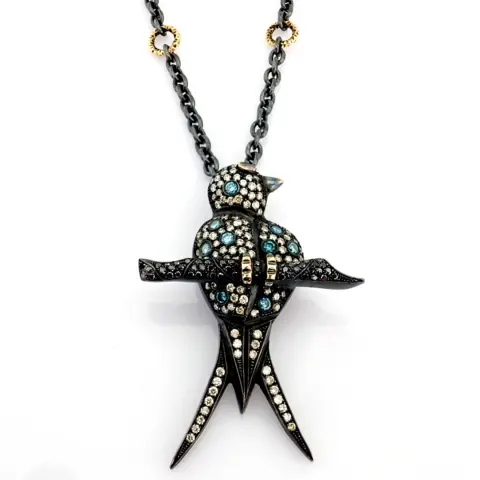 An Exquisite Bird Necklace Detailed With Brilliant Diamonds and Gold On Silver.