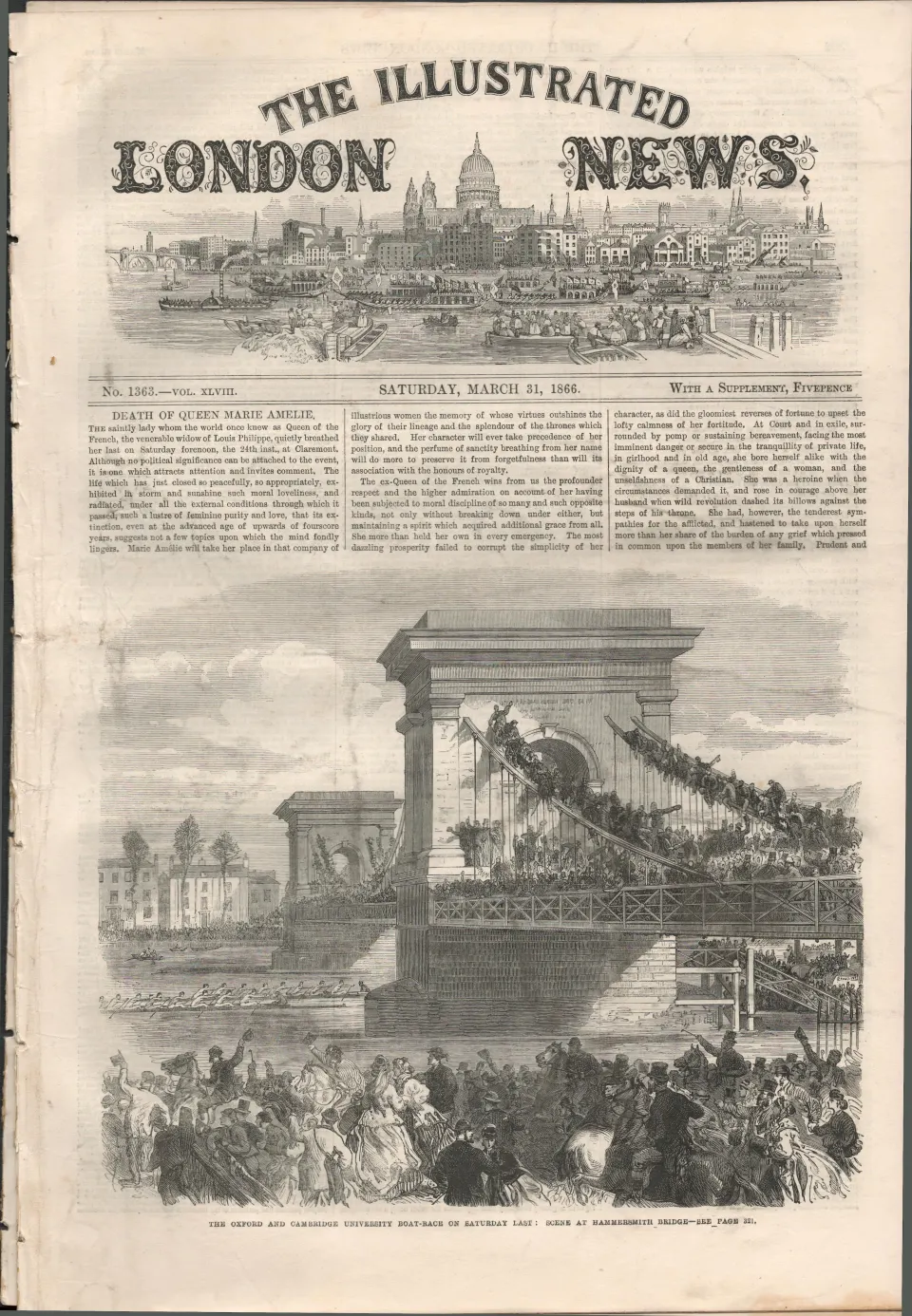 1886 Antique Newspaper  Oxford v Cambridge Boat Race