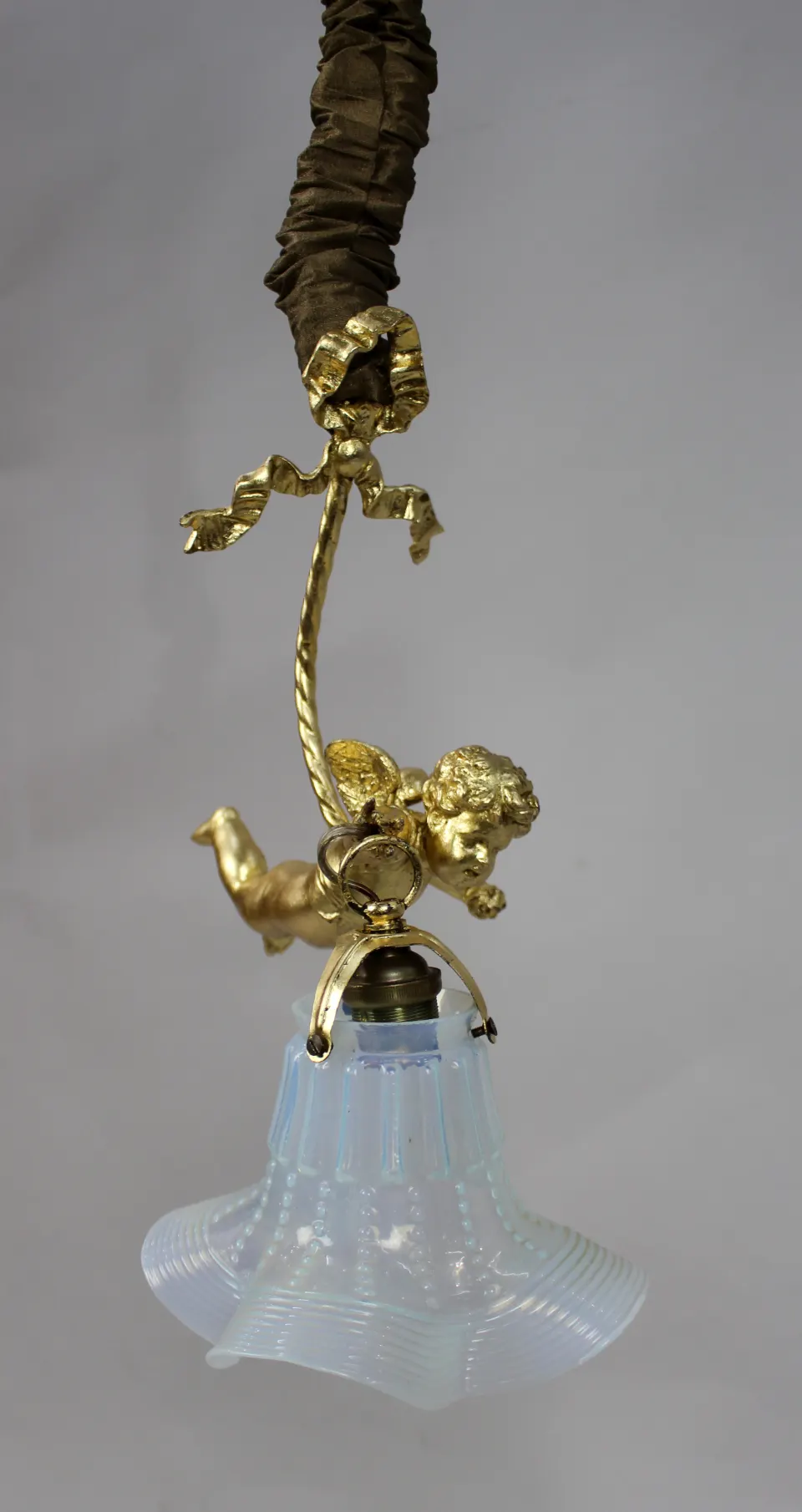 Fine French Gilt Cherub Light Fitting with Vaseline Glass Shade