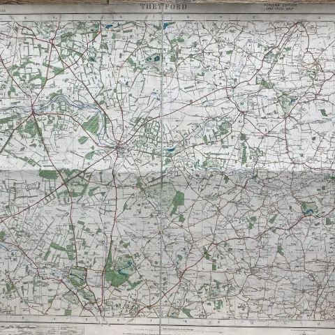 Thetford Cloth Backed Antique 1920 Engineering Working Map.