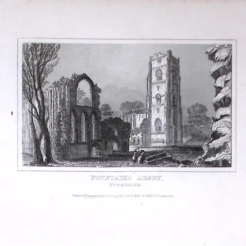 Fountain Abbey Yorkshire Dugdale & Archer Antique 180 Years-Old Copper Plate Print-60